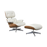 Eames lounge chair XL met Ottoman in eiken en echt wit leer Replica, E